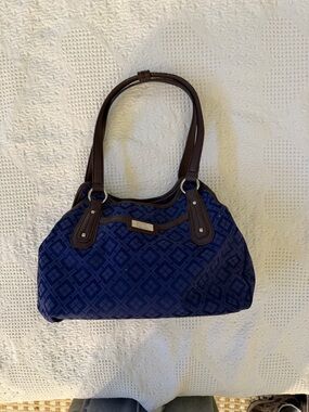 Vintage 9&Co.Navy Geometric Shoulder Bag with Brown Trim